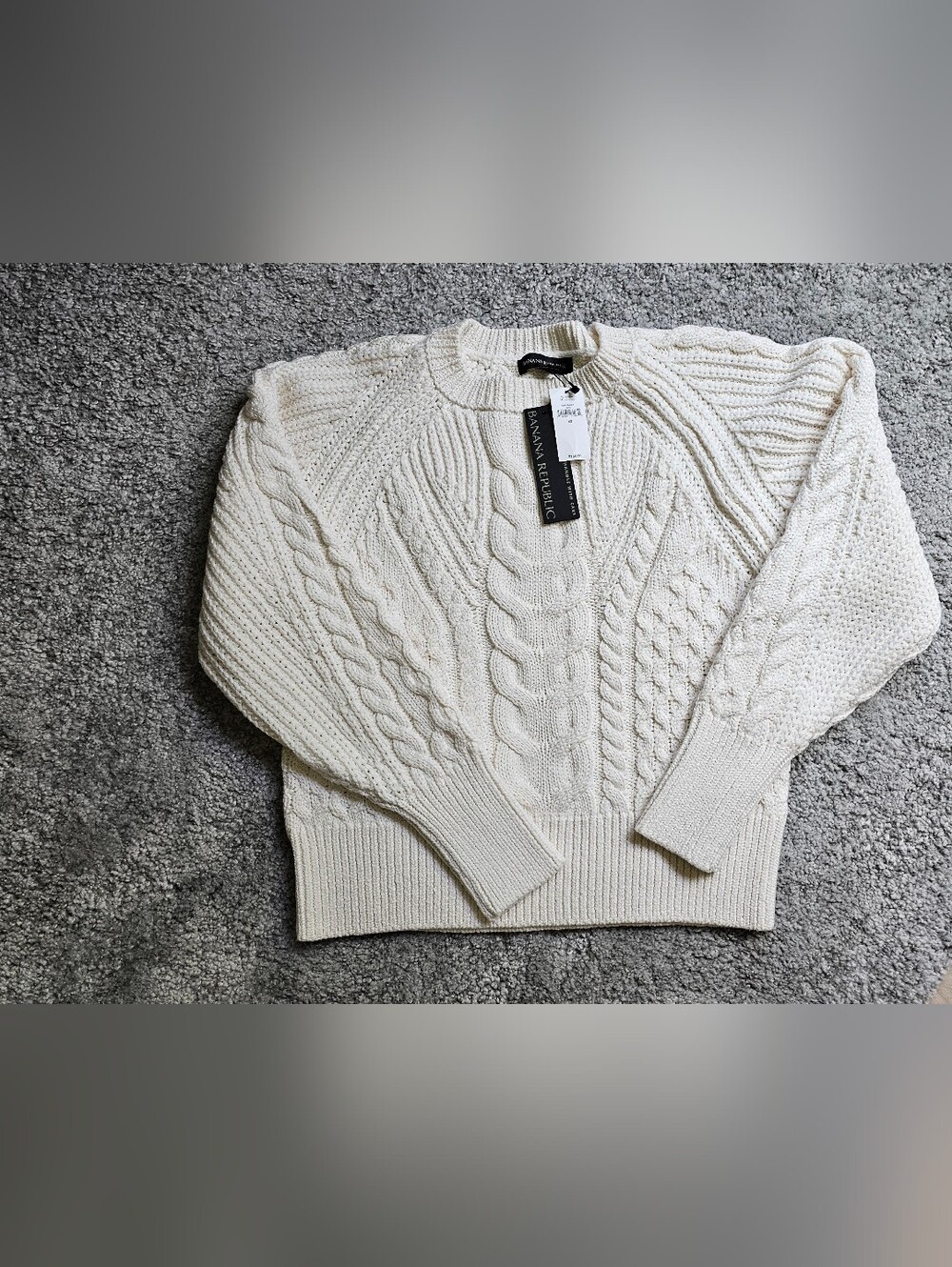 Banana Republic Ivory Cable-Knit Crewneck Sweater